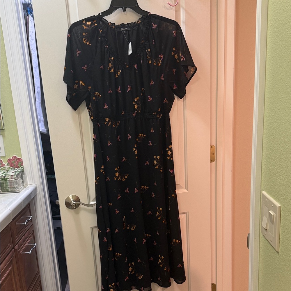 Madewell Black Floral Midi Dress